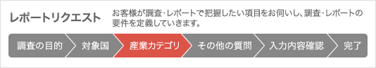 レポートリクエスト：お客様が調査・レポートで把握したい項目をお伺いし、調査・レポートの要件を定義していきます。